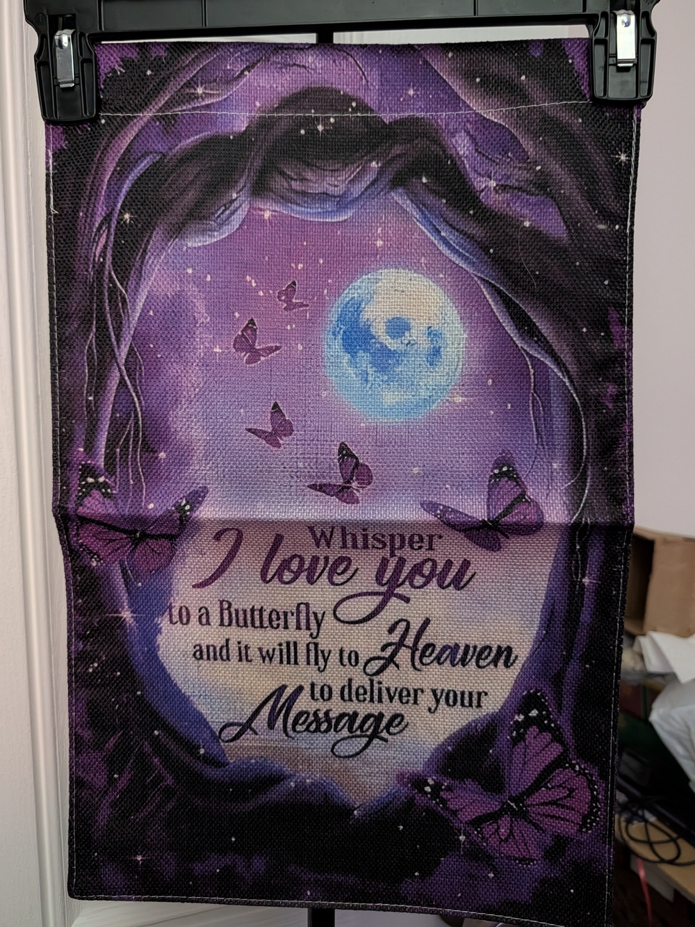 Purple Butterfly Love Message Wall Flag